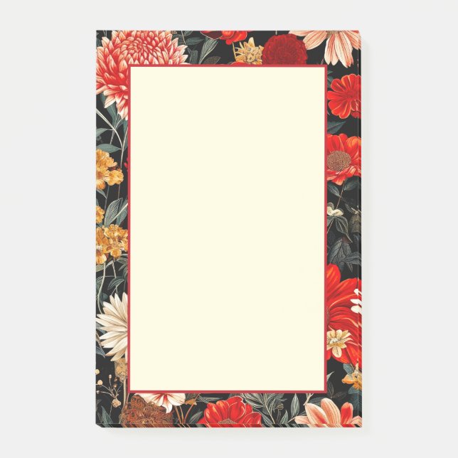 Notas Post-it® Red and Cream Dark Floral 4x6 Notes (Anverso)
