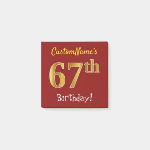 Notas Post-it® Red, Faux Gold 67th Birthday, con nombre personali