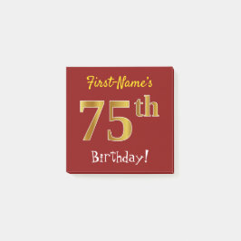 Notas Post-it® Red, Faux Gold 75th Birthday, con nombre personali
