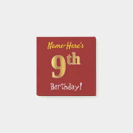 Notas Post-it® Red, Faux Gold 9Cumpleaños, Con Nombre Personaliza