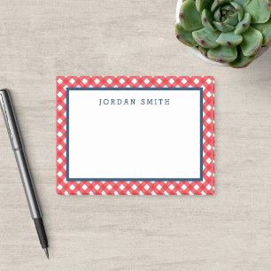 Notas Post-it® Red Gingham con frontera azul