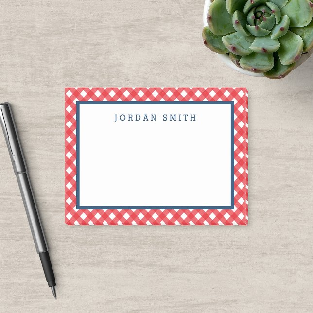 Notas Post-it® Red Gingham con frontera azul (Subido por el creador)