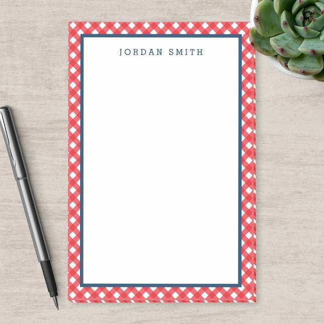 Notas Post-it® Red Gingham con frontera azul (Subido por el creador)