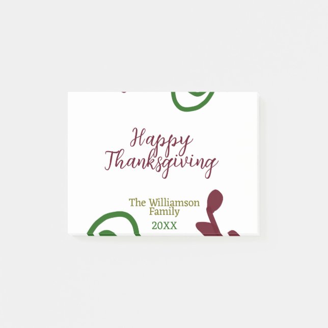 Notas Post-it® Red green happy Thanksgiving floral leaf fall (Anverso)