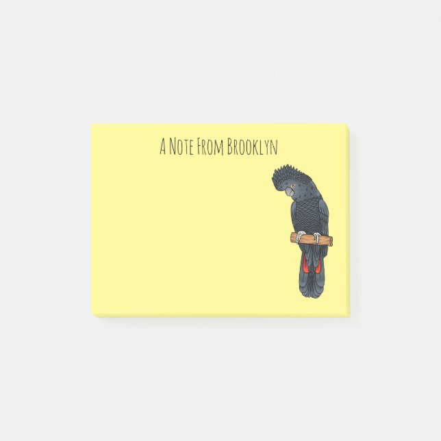 Notas Post-it® Red-tailed black cockatoo bird cartoon  (Anverso)