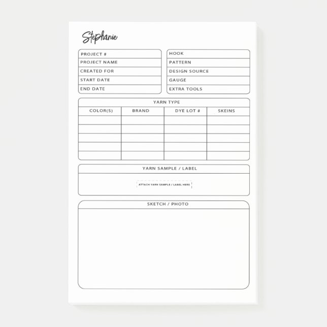 Notas Post-it® Registro de crocheo (Anverso)