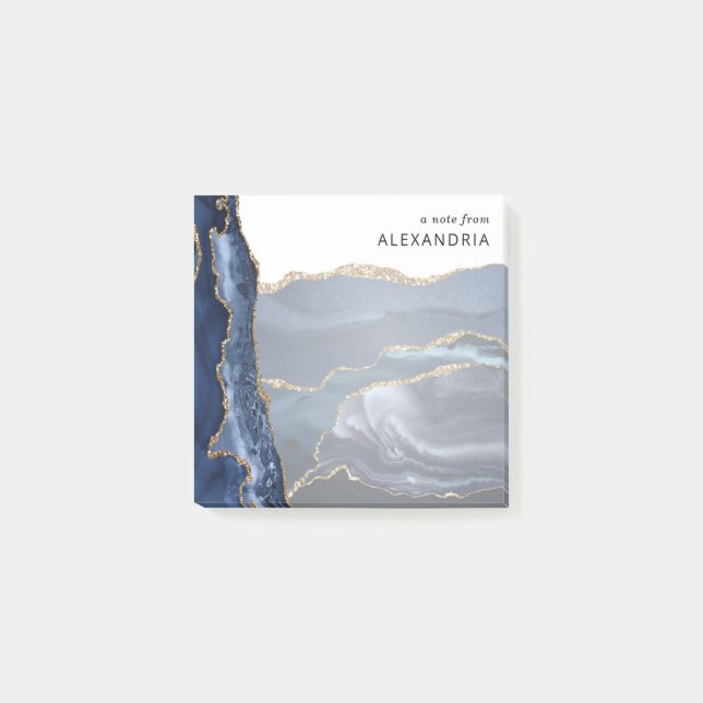 Notas Post-it® Relieve metalizado dorado azul de la marina modern (Anverso)