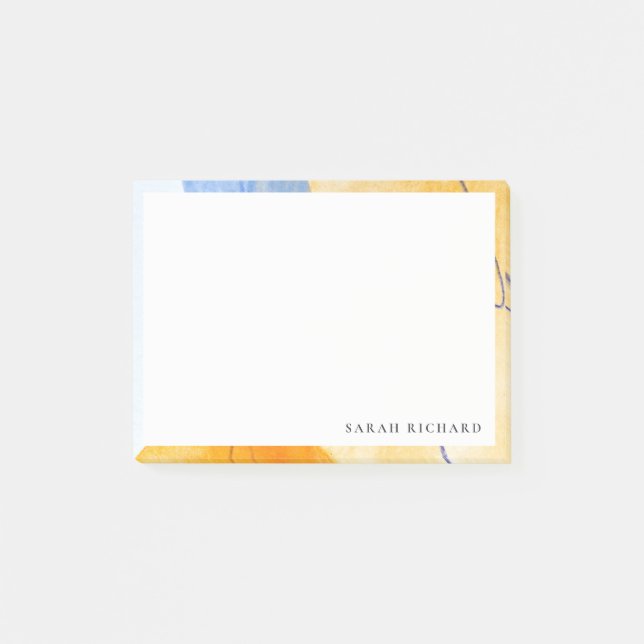 Notas Post-it® Resumen Arte de acuarela azul amarillo artificial (Anverso)