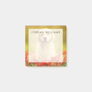 Notas Post-it® Retén de oro en flores rojas