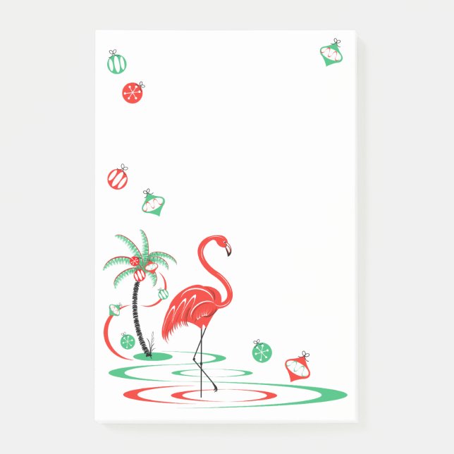 Notas Post-it® Retrato de Navidades rojos Flamingo Baubles (Anverso)