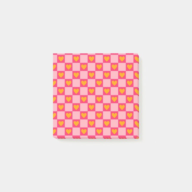 Notas Post-it® Retro caprichoso de corazón rojo rosado (Anverso)