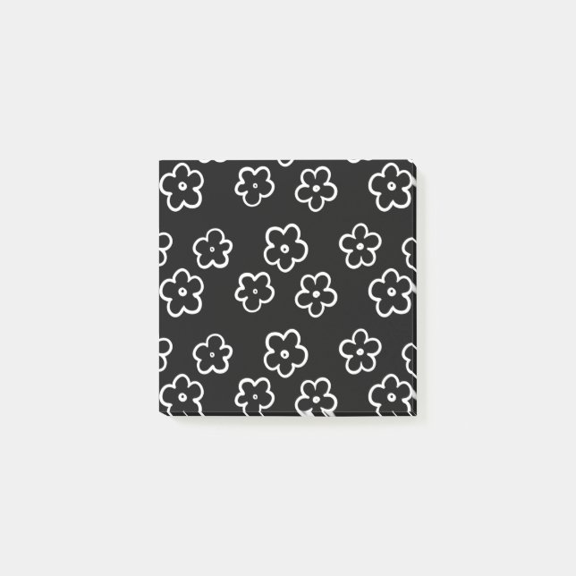 Notas Post-it® Retro floral blanco y negro caprichoso y alegre (Anverso)