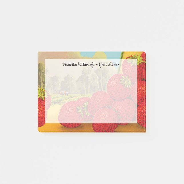 Notas Post-it® Retro Fresas Crate Art Editable (Anverso)