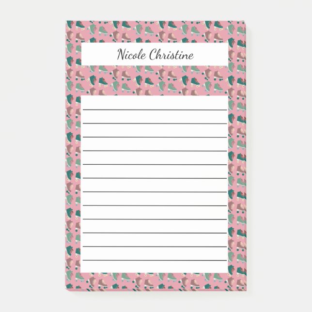 Notas Post-it® Retro Rollerskates PERSONALIZADO rosa verde Notepa (Anverso)
