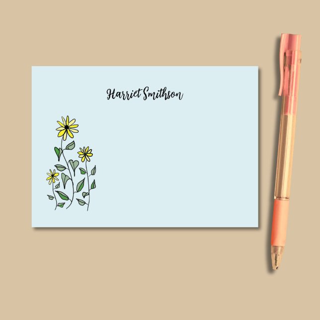 Notas Post-it® Retro Wildflowers Personalized Pastel Sky Blue (Bright yellow wildflowers look peppy and cheery against a sky blue background.)