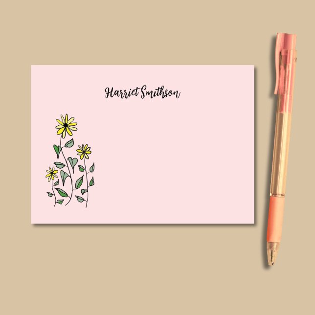 Notas Post-it® Retro Wildflowers Personalized Pink Botanical (On this girly Post-It notes pad, yellow wildflowers pop against a background of soft petal pink.)