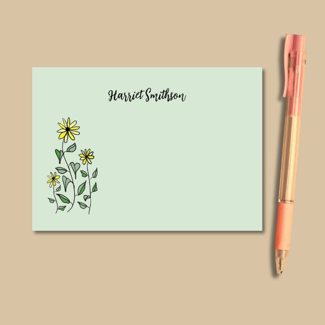 Notas Post-it® Retro Wildflowers Personalized Sage Botanical (On these relaxing Post-It notes, wildflower doodle art appears on a soft sage green background.)