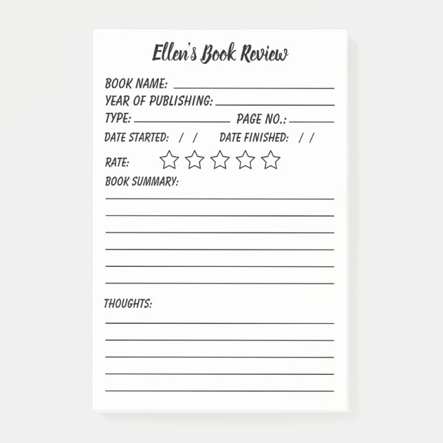 Notas Post-it® Revisión e información personalizada de libros (Anverso)