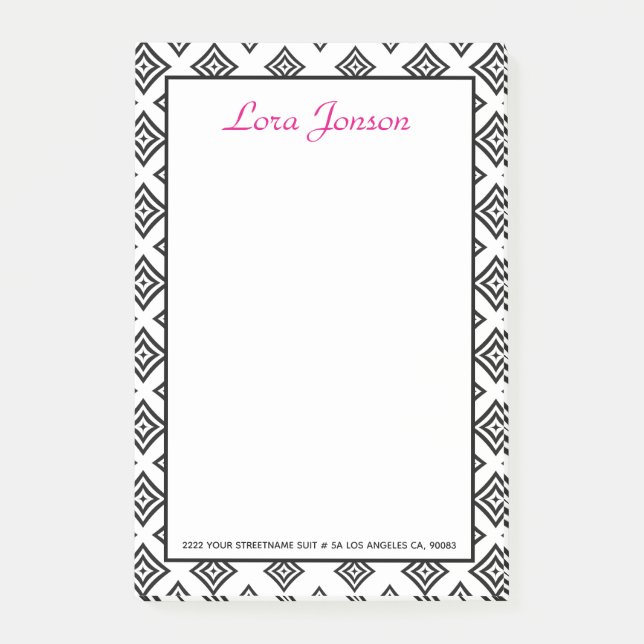 Notas Post-it® Rhomboide negro sobre fondo blanco (Anverso)