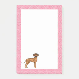 Notas Post-it® Ridgeback Rhodesia Perro Amor Patrón Corazón Rosa