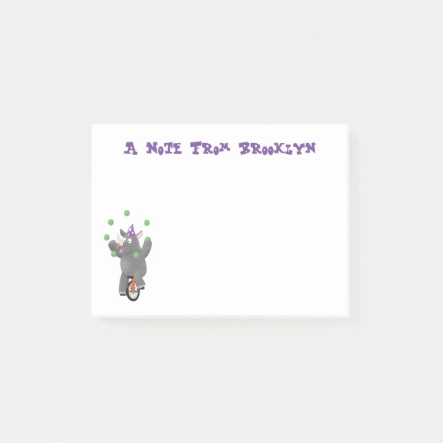 Notas Post-it® Rinocerontes divertidos y lindos en monociclo (Anverso)