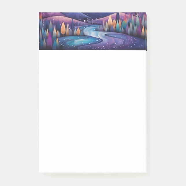 Notas Post-it® Río nocturno, árboles y montañas caprichosos (Anverso)