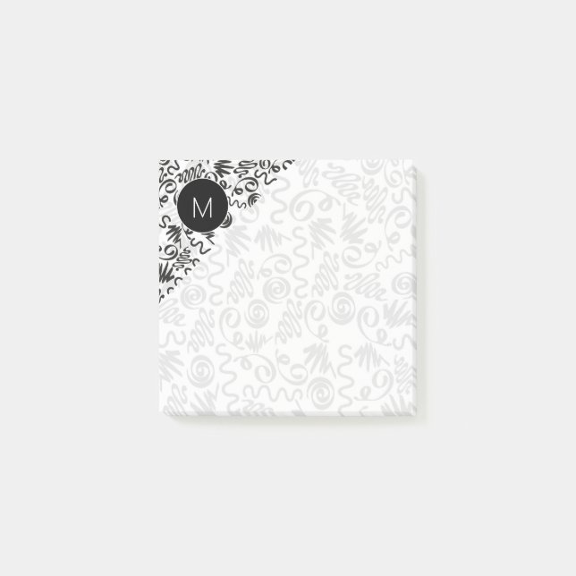 Notas Post-it® Rizos Doodle Monogramados Negro y Blanco (Anverso)