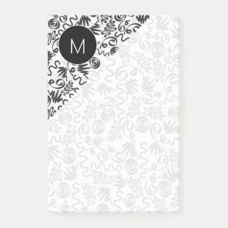 Notas Post-it® Rizos Doodle Monogramados Negro y Blanco