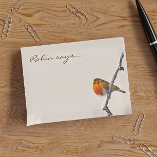 Notas Post-it® Robin dice que la publicación personalizada de ave