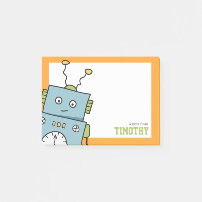Notas Post-it® Robot azul con nombre personalizado (Anverso)