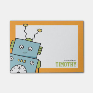 Notas Post-it® Robot azul con nombre personalizado