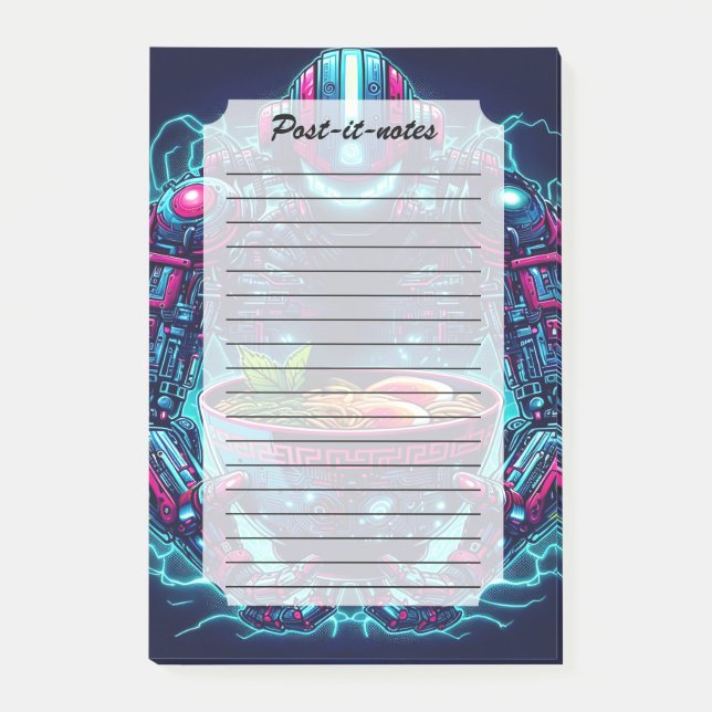 Notas Post-it® Robot Cyberpunk Futurista Comida Ramen Neon (Anverso)