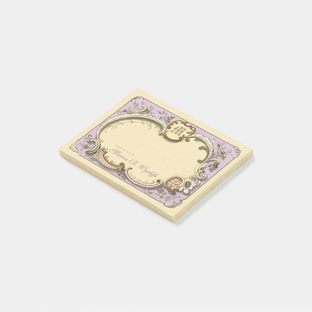 Notas Post-it® Rococo francés elegante marco antiguo Lilac dorado (En perspectiva)