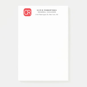 Notas Post-it® Rojo Blanco Profesional Liso con Monograma
