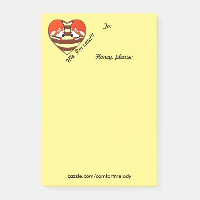 Notas Post-it® Rojo Panda, corazón de amor (Anverso)