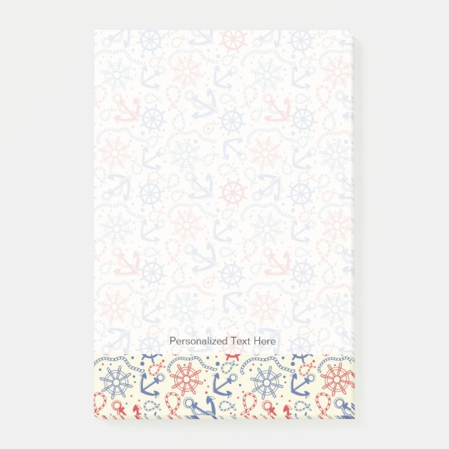 Notas Post-it® Rojo y fondo azul marino con el ancla (Anverso)