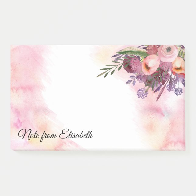 Notas Post-it® Romántico acuarela boho ramo de flores personaliz (Anverso)