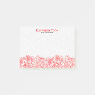 Notas Post-it® Ropa De Coral-Rojo Y Paisley Blanco