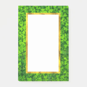 Notas Post-it® Ropas verdes con marco de Relieve metalizado dorad