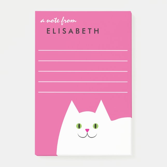 Notas Post-it® Rosa blanco del gato del gatito (Anverso)