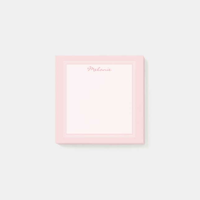 Notas Post-it® Rosa Blush Moderno Blanco Borde Script (Anverso)