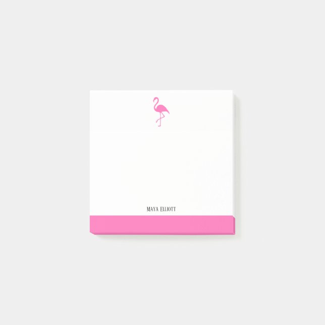 Notas Post-it® Rosa brillante en flamenco blanco y borde con nomb (Anverso)