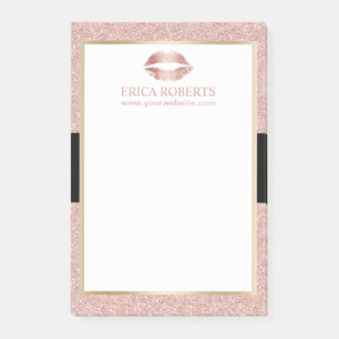 Notas Post-it® Rosa de maquillaje Purpurina de oro levanta salón