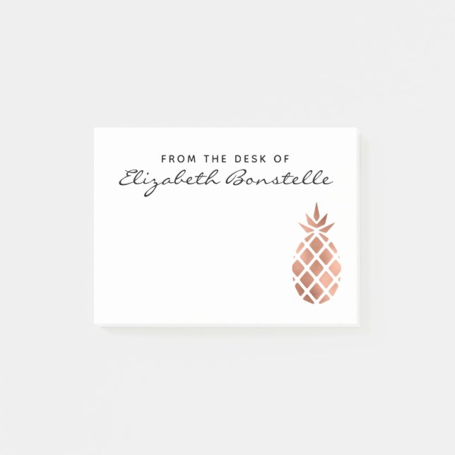 Notas Post-it® Rosa de moda Gold Pineapple Personalizado (Anverso)
