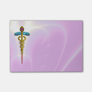 Notas Post-it® Rosa DE ORO del MONOGRAMA del SÍMBOLO del CADUCEO