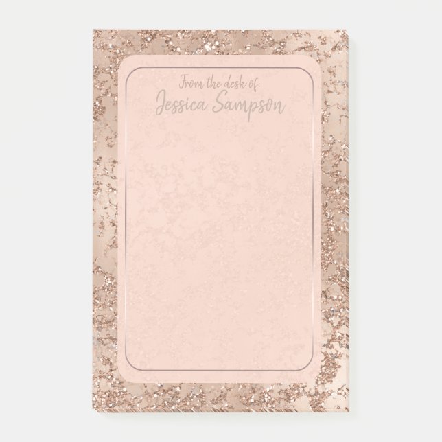 Notas Post-it® Rosa de oro Rubor Glam Rosa Sparkle Crackle Moda (Anverso)