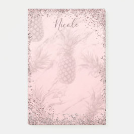 Notas Post-it® Rosa dorado glitter piña chic tropical