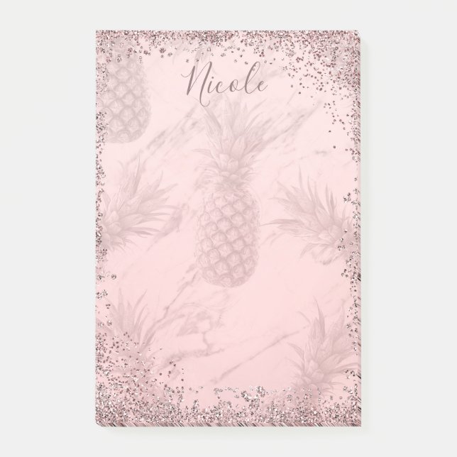 Notas Post-it® Rosa dorado glitter piña chic tropical (Anverso)