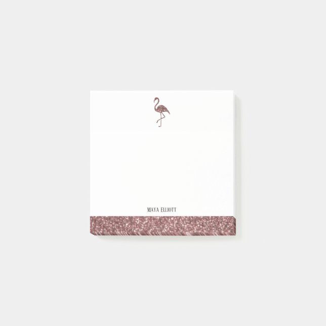 Notas Post-it® Rosa Faux Purpurina con blanco, flamenco y borde (Anverso)