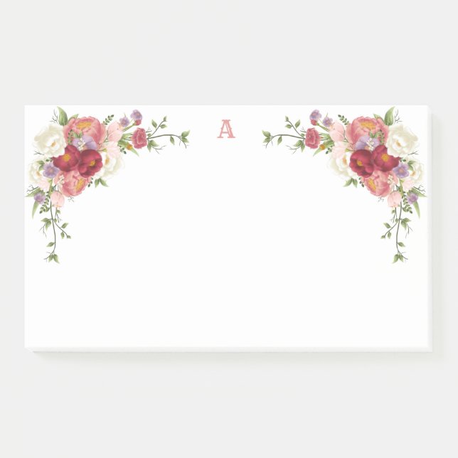Notas Post-it® Rosa floral inglés Monograma Notepad (Anverso)